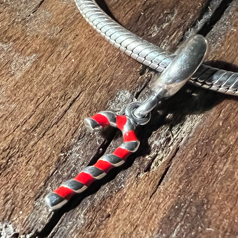 Authentic Pandora Candy Cane Dangle Charm Bead Red Enamel Christmas Santa